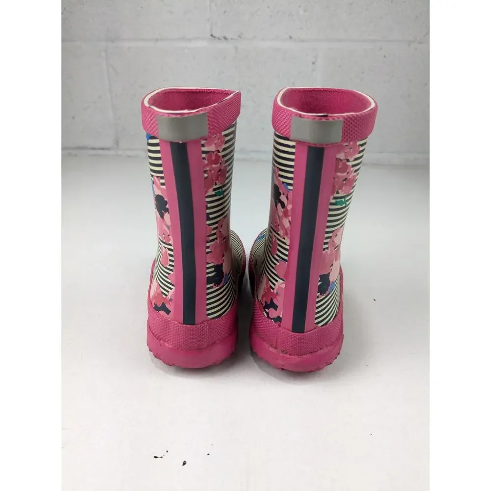Joules Pink & Navy Floral Stripe Rain Boots Toddler UK 6 US 7